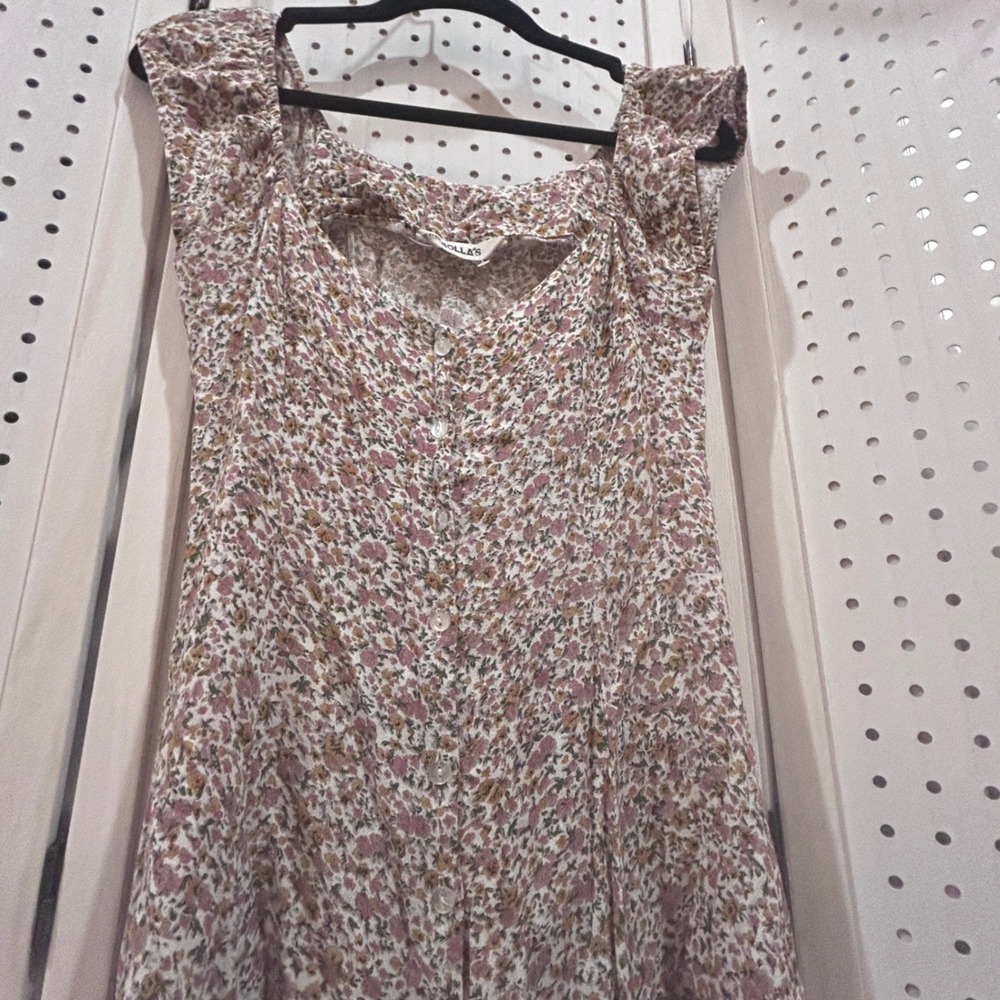 Rolla's Floral Print Square Neck Button Front Mini Dress XS White Pink Deadstock